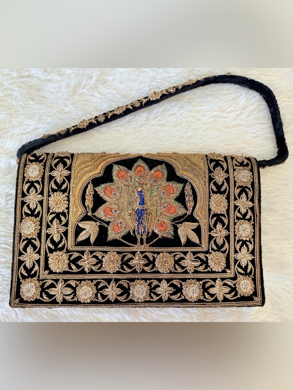Vintage 50s Zari Zardozi Embroidered Peacock Envelope Evening Bag